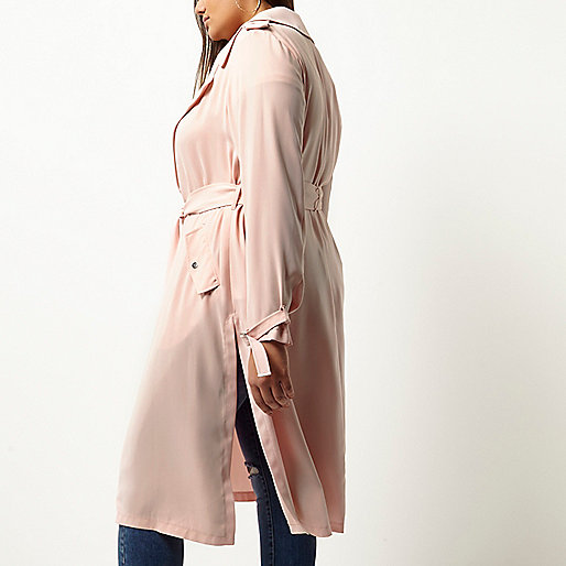 overcoat river island,jacques-vertuk Stores Plus pink tie waist duster trench coat women 695008