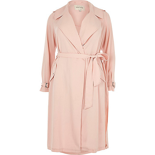 overcoat river island,jacques-vertuk Stores Plus pink tie waist duster trench coat women 695008