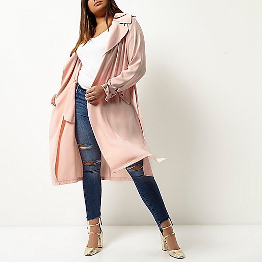 overcoat river island,jacques-vertuk Stores Plus pink tie waist duster trench coat women 695008