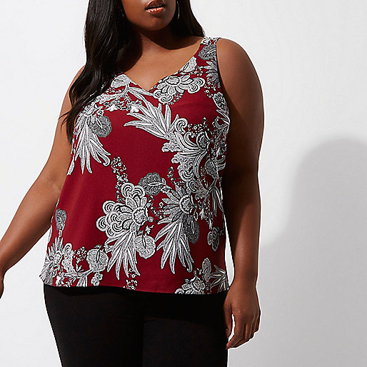 jacques-vertuk Plus red floral cross back cami top 706849 women Tops Cami / Sleeveless Tops