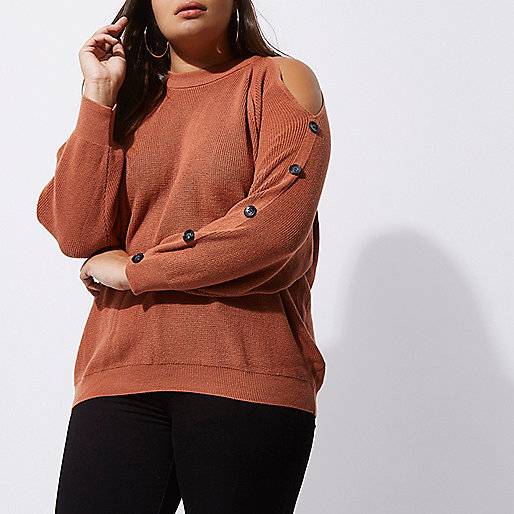 river island down coat,jacques-vertuk Brand Plus rust pink cold shoulder knit sweater Sweaters Knitwear women