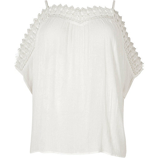 boots womens river island,4Iver Island Plus white crochet cold shoulder top Tops Sale women