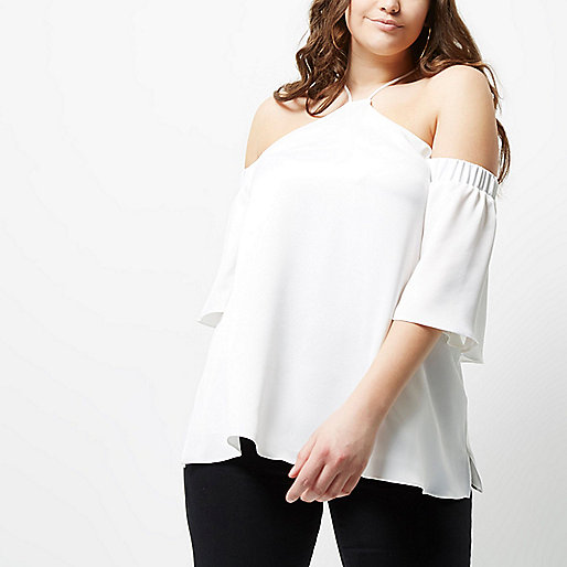 jacques-vertuk Plus white cross neck cold shoulder top 703896 women Tops