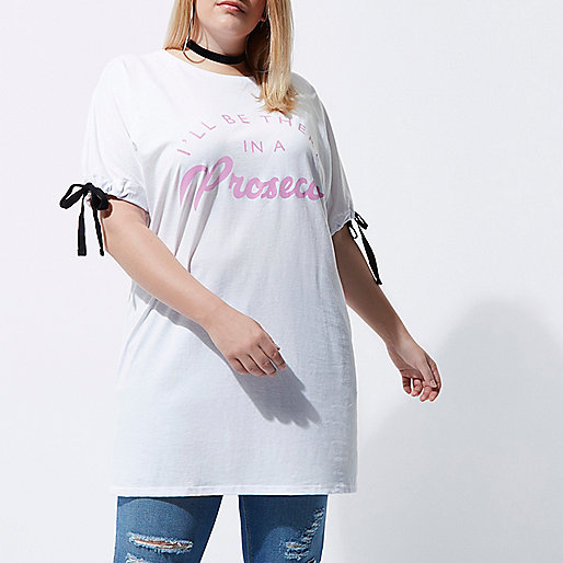 jacques-vertuk Plus white 'prosecco' tie sleeve T-shirt 707201 women T-Shirts & Vests