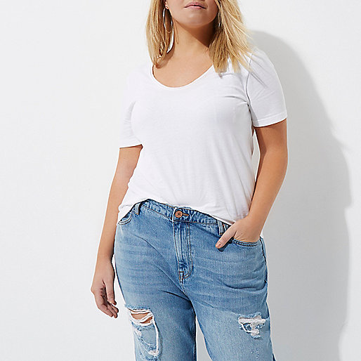 tops sale river island,jacques-vertuk Ladies Suits Plus white scoop neck T-shirt Plain T-Shirts / Tanks T-Shirts & Tanks Tops women