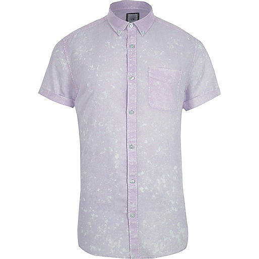 jacques-vertuk Purple acid wash short sleeve slim fit shirt 301412 men Shirts Short Sleeve Shirts