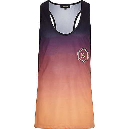 river island rucksack,jacques-vertuk Uk Purple and orange fade print racer back tank T-Shirts / Tanks Sale men