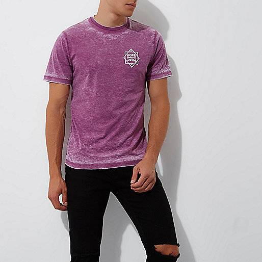 river island black hiker boots,jacques-vertuk UK Sale Purple burnout ‘hope  print slim fit T-shirt men 302390