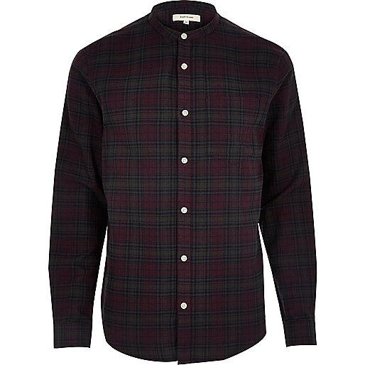 leather jackets river island,jacques-vertuk Online Exclusive Purple casual check grandad shirt Shirts Sale men