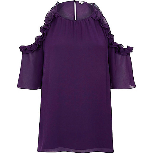 jacques-vertuk Purple frill cold shoulder blouse 704640 women Tops Blouses