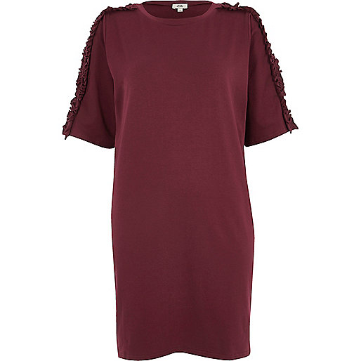 very river island jeans,jacques-vertuk Going Out Clothes Purple frill sleeve oversized T-shirt Plain T-Shirts / Tanks T-Shirts & Tanks Tops women