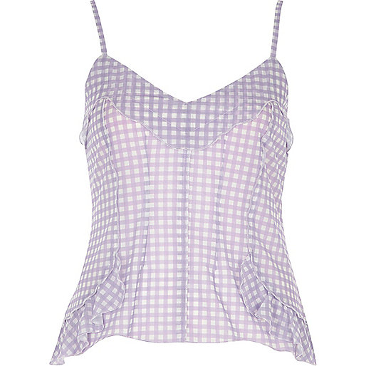 jacques-vertuk Purple gingham print mesh cami top 702445 women Tops