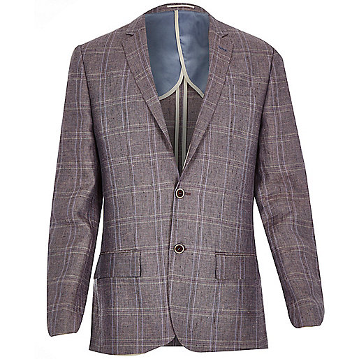 jacques-vertuk Purple linen-blend check slim blazer 286615 men Blazers