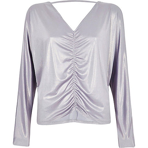 jacques-vertuk Purple metallic ruched batwing top 705580 women T-Shirts & Vests