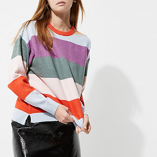 river island perspex sandals,Very jacques-vertuk Dress Purple multi colored stripe cut out sweater Sweaters Knitwear women