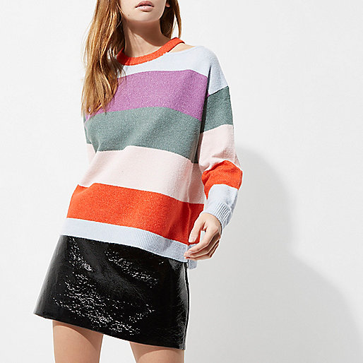 river island berlin doll dress,jacques-vertuk UK Sale Purple multi colored stripe cut out sweater women 705298