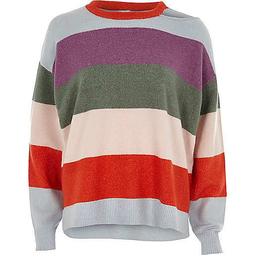 river island berlin doll dress,jacques-vertuk UK Sale Purple multi colored stripe cut out sweater women 705298