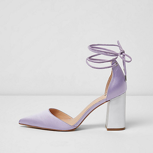 jacques-vertuk Purple satin ankle tie block heel sandals 698715 women Shoes / Boots