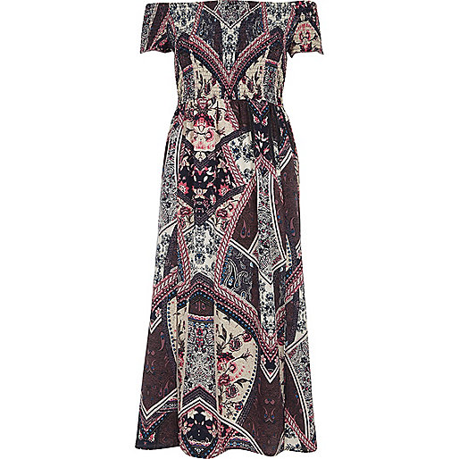 river island feather maxi dress,Clothes At jacques-vertuk Purple scarf print shirred bardot maxi dress Maxi Dresses Dresses women