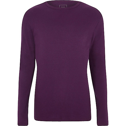 jacques-vertuk Purple slim fit long sleeve rib T-shirt 302815 men T-Shirts / Vests Long Sleeve T-Shirts