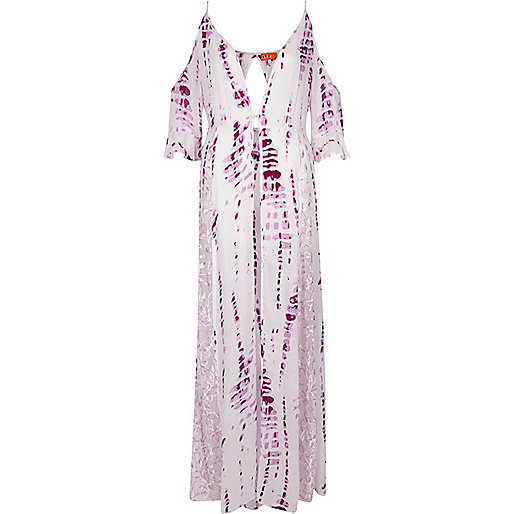 jacques-vertuk Purple tie dye cold shoulder maxi caftan 697287 women Holiday Shop