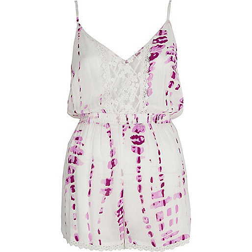 river island 10,jacques-vertuk Outlet Purple tie dye lace insert beach romper women 699823