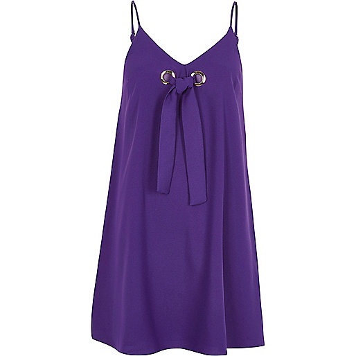 jacques-vertuk Purple tie front eyelet mini slip dress 707883 women Dresses Slip / Cami Dresses