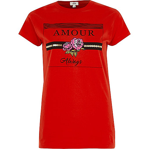 jacques-vertuk Red 'amour' print fitted T-shirt 710427 women Tops T-Shirts & Vests Print T-Shirts / Vests