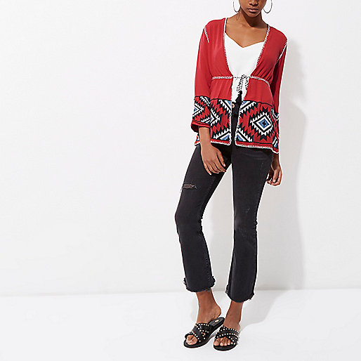 womens jeans sale river island,jacques-vertuk South Africa Red aztec embroidered beach kimono women 699169