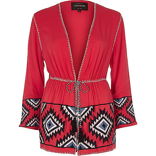 jacques-vertuk Red aztec embroidered beach kimono 699169 women Coats / Jackets