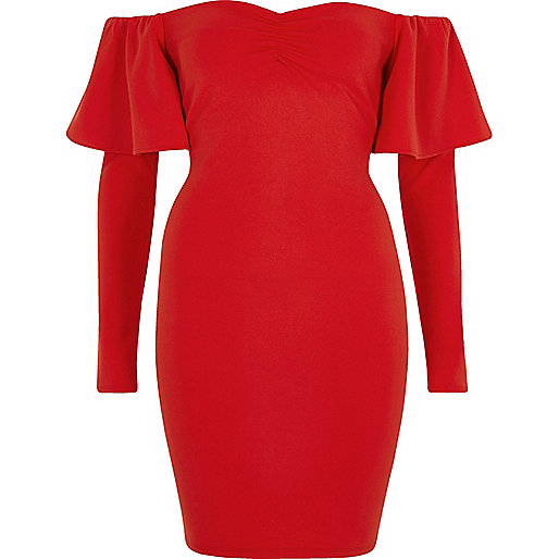 jacques-vertuk Red bardot long sleeve bodycon mini dress 706639 women Dresses Bodycon Dresses