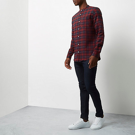 river island black ripped jeans,Tops jacques-vertuk Clothing Red casual slim fit grandad check shirt Shirts Sale men