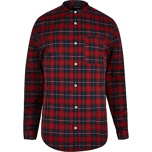 river island black fur lined boots,jacques-vertuk South Africa Red casual slim fit grandad check shirt men 296891