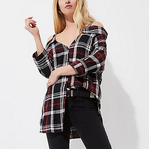 river island sign up,jacques-vertuk Ireland Red check cold shoulder shirt women 706377