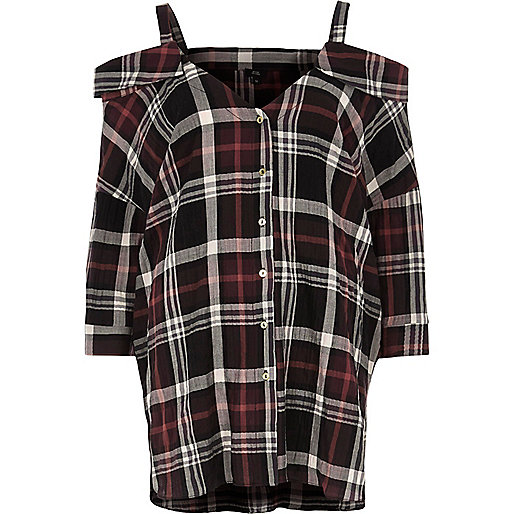 river island corset dress,Online Shopping At jacques-vertuk Red check cold shoulder shirt Shirts Tops women