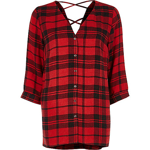 jacques-vertuk Red check cross back shirt 706281 women Tops Blouses