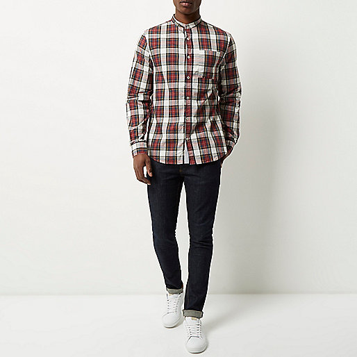 river island red coat sale,jacques-vertuk Stores Red check grandad Oxford shirt men 295315