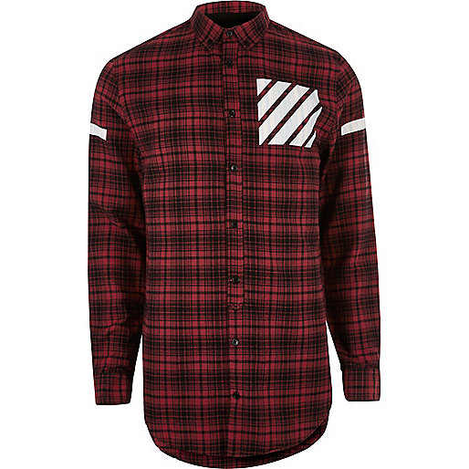 river island heels,jacques-vertuk Shop Red check pocket print longline shirt men 299768