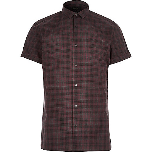 jacques-vertuk Red check popper short sleeve slim shirt 290286 men Shirts