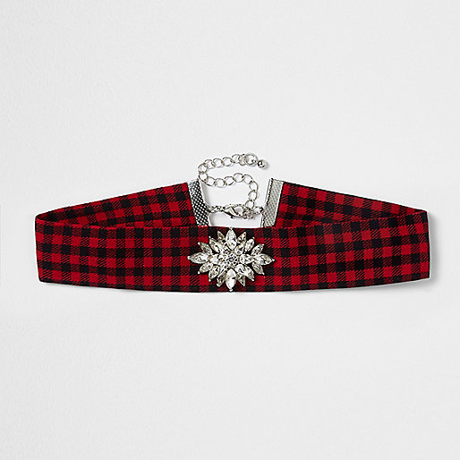 jacques-vertuk Red check print rhinestone choker 705220 women Jewellery Chokers