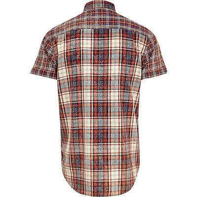 river island black faux fur trim coat,jacques-vertuk Online Red check short sleeve shirt men 279057