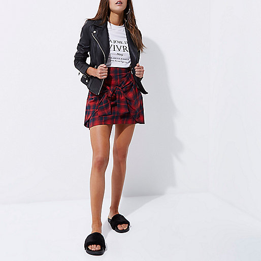 molly mid rise jeans,Online Shopping At jacques-vertuk Red check tie front mini skirt Mini Skirts Skirts women