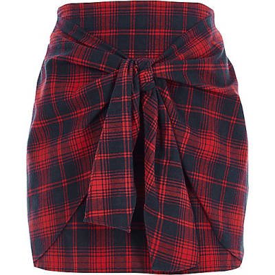 jacques-vertuk Red check tie front mini skirt 702677 women Skirts Mini Skirts