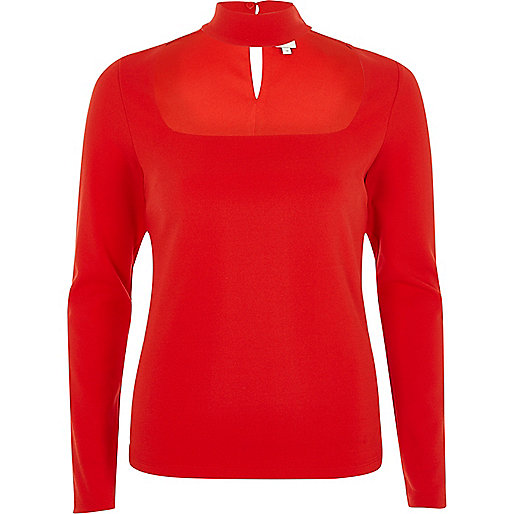 river island ladies petite dresses,jacques-vertuk Germany Red choker detail long sleeve fitted top Sweaters Knitwear women