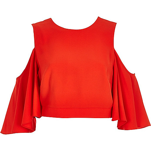 jacques-vertuk Red cold shoulder bell sleeve top 698322 women Tops