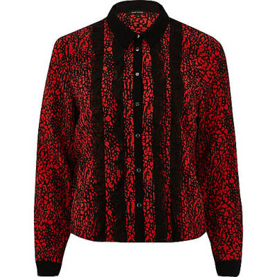 jacques-vertuk Red contrast print frill shirt 694060 women Tops