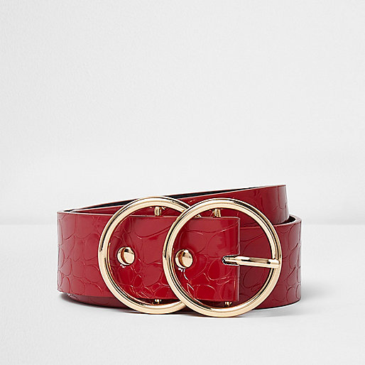 jacques-vertuk Red croc embossed double ring buckle belt 710594 women Accessories Belts