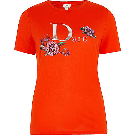 river island merry hill,jacques-vertuk Sale Red Dare foil print fitted T-shirt women 707762