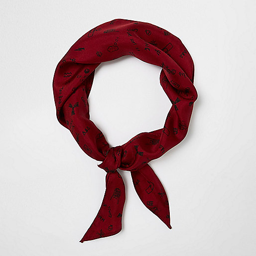 jacques-vertuk Red doodle print neck scarf 298993 men Accessories