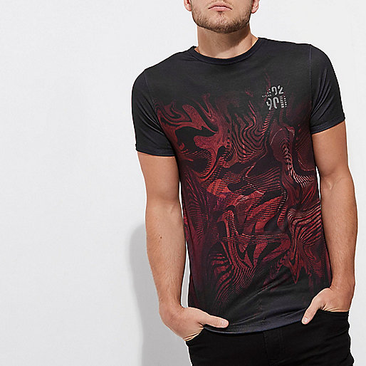 river island biker coat,jacques-vertuk Outlet Red fade abstract print muscle fit T-shirt men 301746